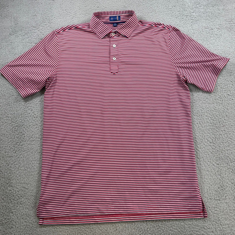 Stitch Golf Mens Red White Blue Striped Performance Polo Shirt Size ML 10595